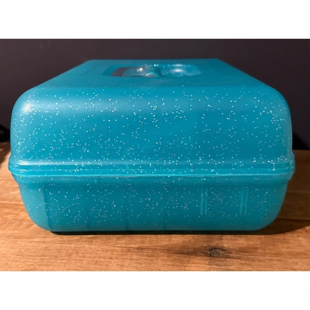 Vintage Caboodles Jellies Organizer Vanity Teal Blue Glitter Makeup Case 2762